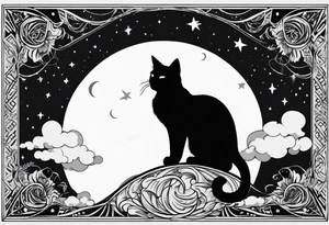 Shadow of a cat sitting on a crescent moon tattoo idea