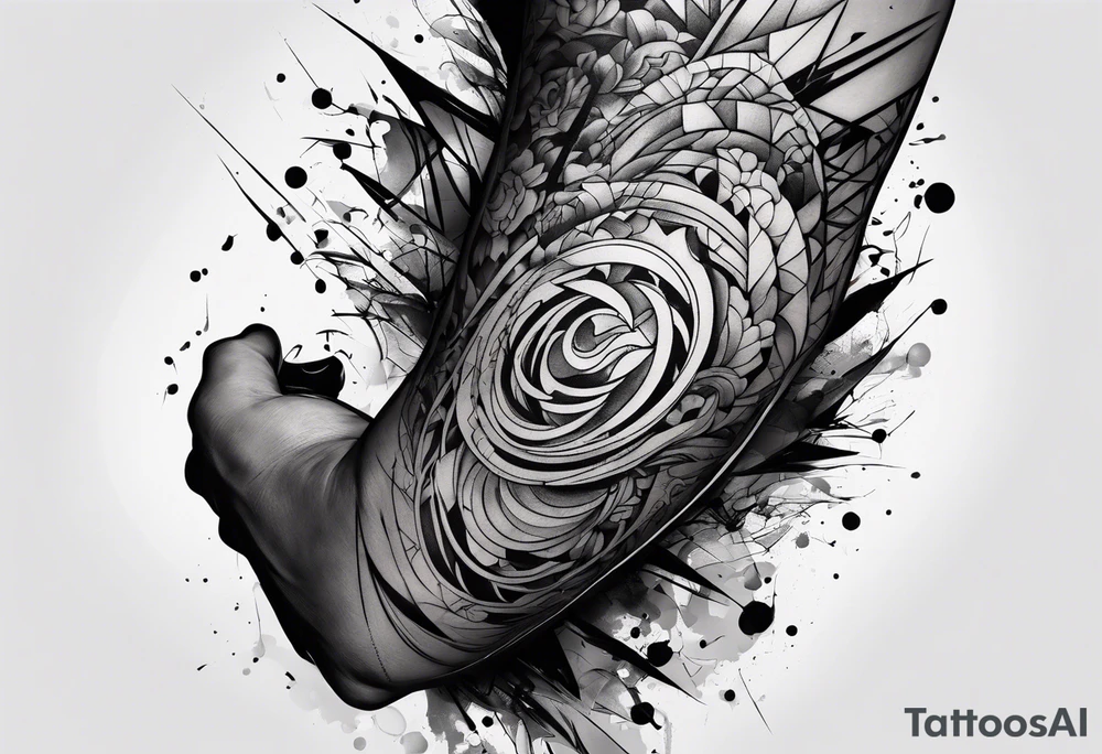 extreme fragmented anger pain on elbow tattoo idea