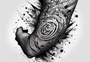 extreme fragmented anger pain on elbow tattoo idea
