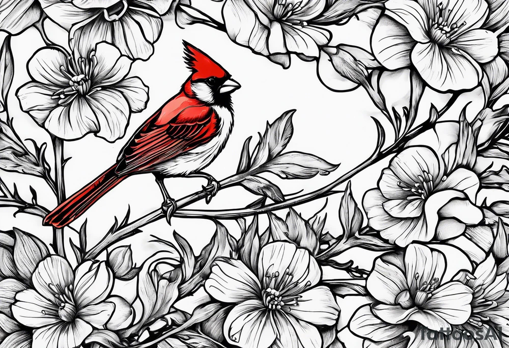 Aster flowers - sea rocket flowers with a cardinal around the words Dad tattoo idea