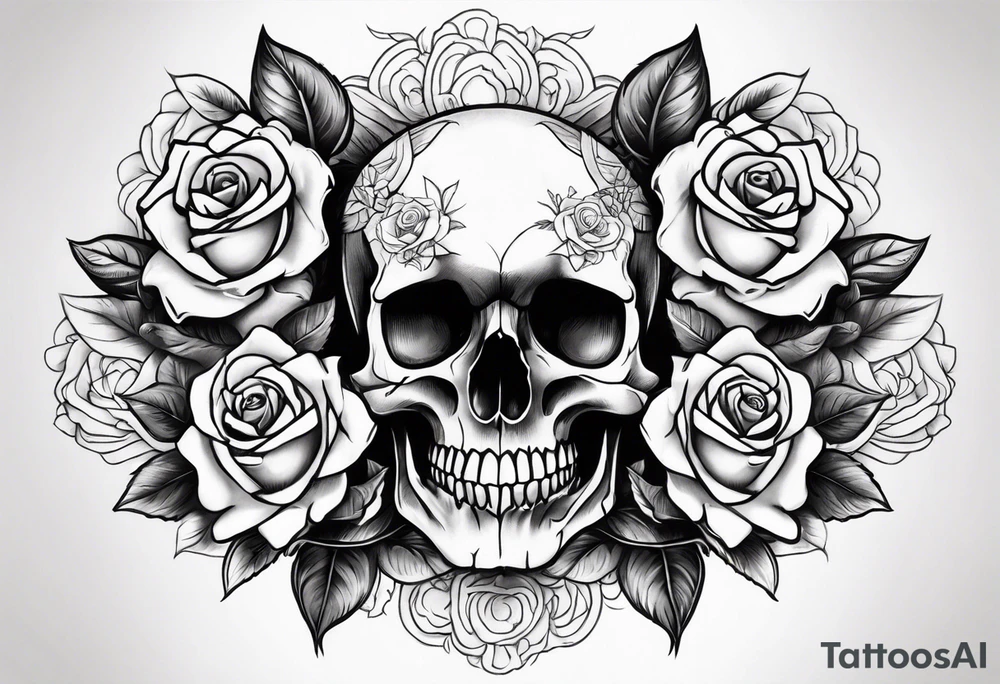 Upper arm skull and roses tattoo idea