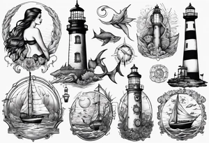 Mermaid looking at lighthouse tattoo idea