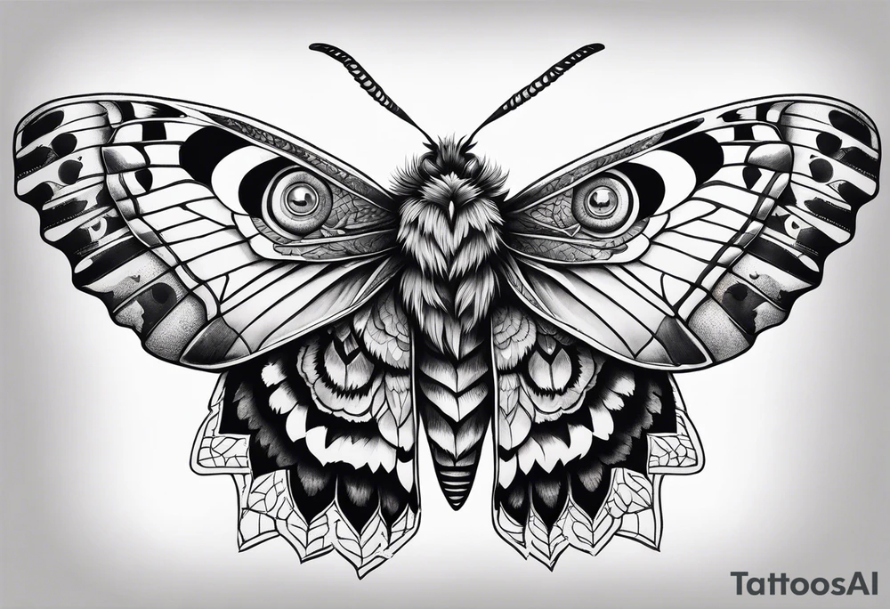 Dead head moth with long wings and owl eyes tattoo idea