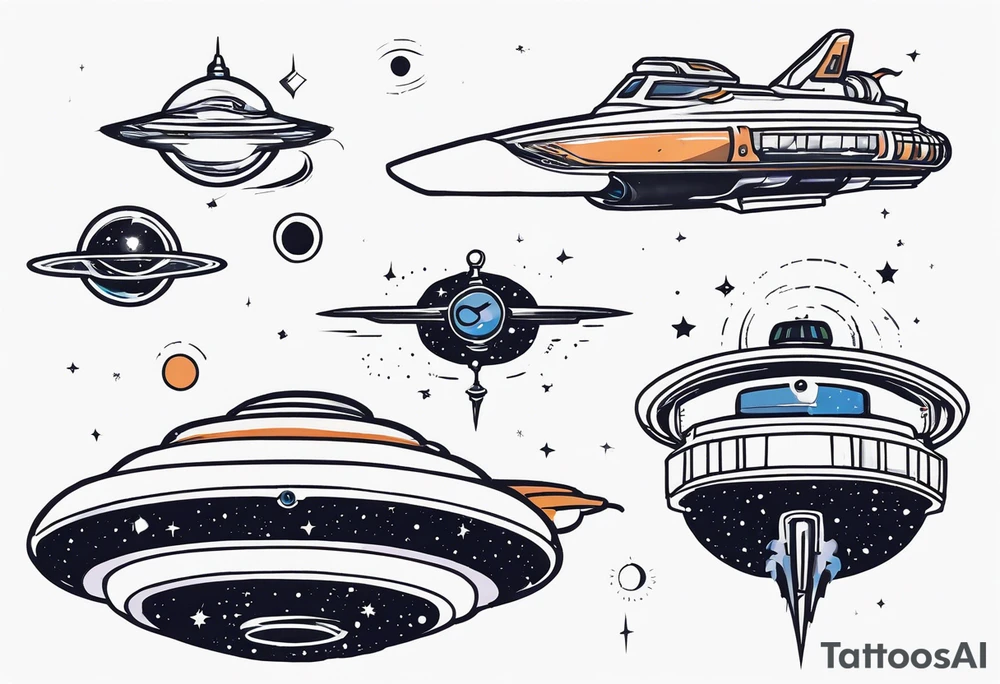 Time travelleling space ship light speed tattoo idea
