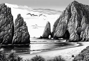 Cabo San Lucas beach with the famous rock formation overlooking ocean tattoo idea