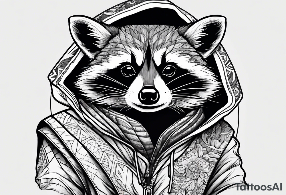 raccoon wearing a Superman hoodie tattoo idea
