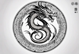 Chinese dragon in a circular shape with "02.03" written on its skin tattoo idea
