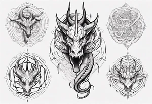 a long dragon intertwined along the arm with horns, mane, scales tattoo idea
