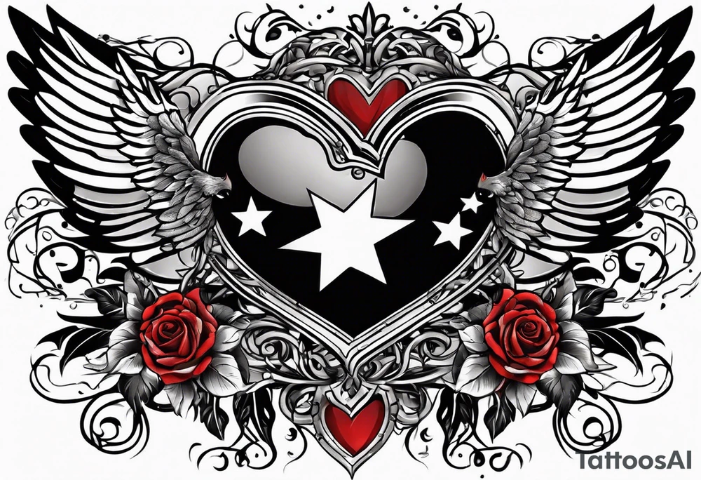 Flag inside of a heart with wings tattoo idea