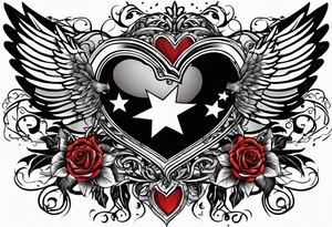 Flag inside of a heart with wings tattoo idea