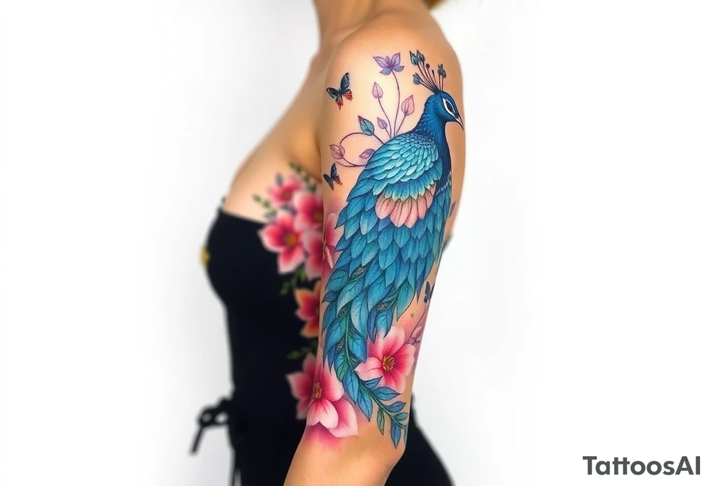 Peacock , orkid flowers, Coi fish tattoo idea