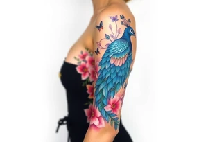 Peacock , orkid flowers, Coi fish tattoo idea