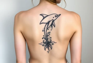 Dolphin and waves on spine tattoo idea