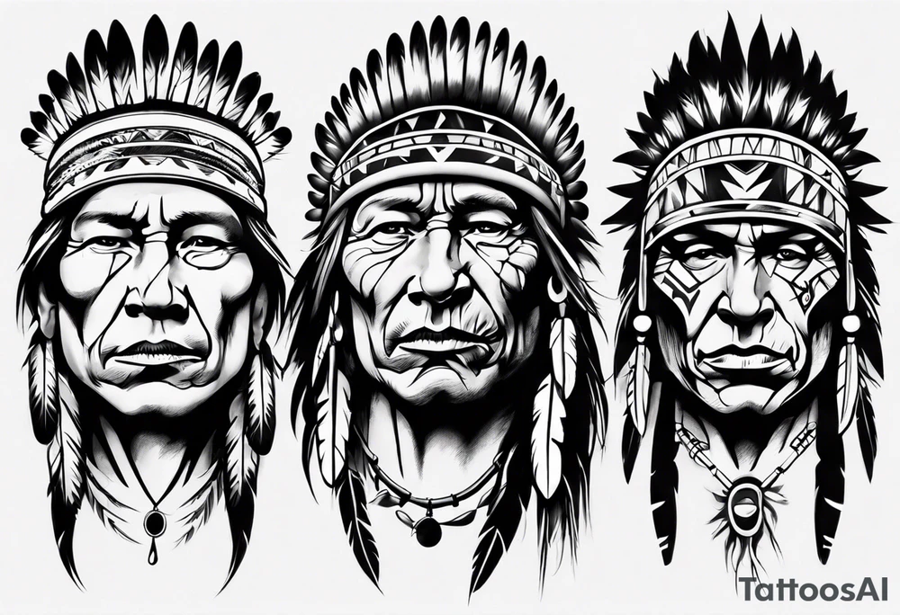 Native American theme man face realistic sleeve tattoo idea Native American theme man face realistic sleeve tattoo idea