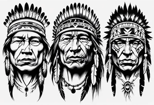 Native American theme man face realistic sleeve tattoo idea