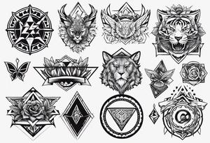 Variety of wild board style flash sheet tattoo idea