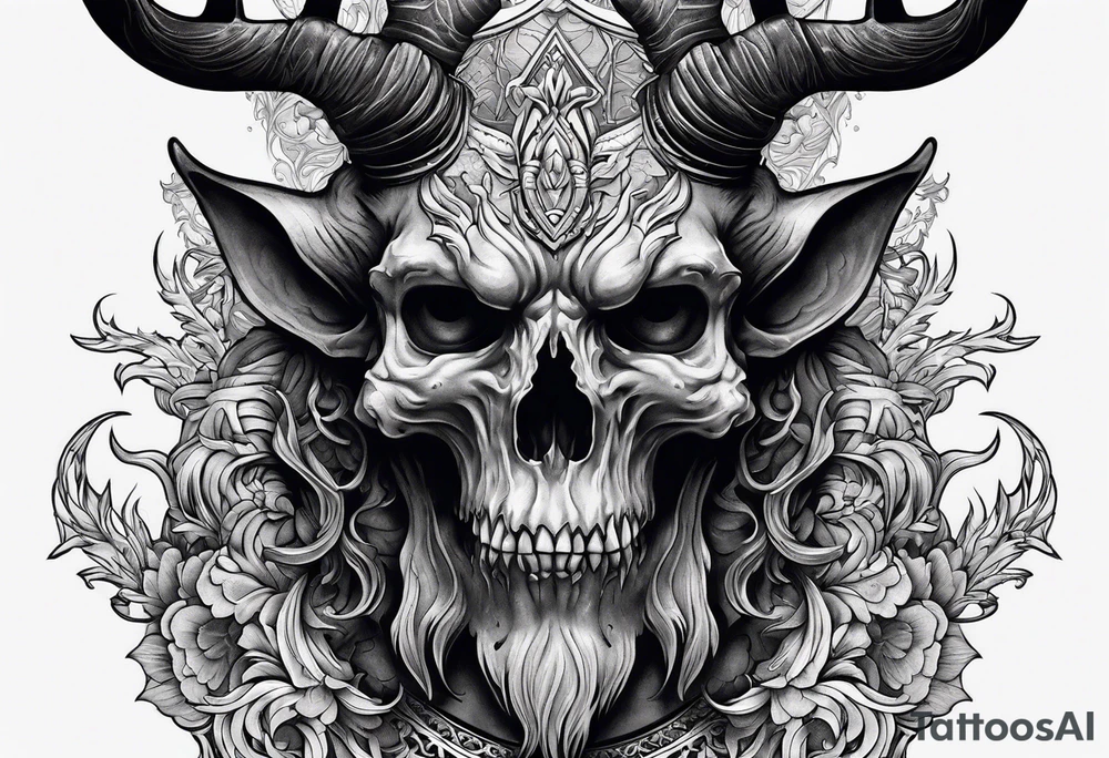 creepy demon with deer skull tattoo idea