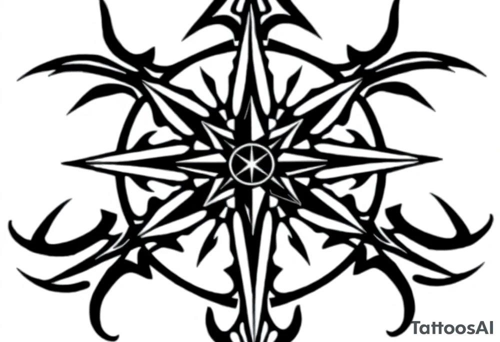 Simple Double layered compass rose tattoo idea