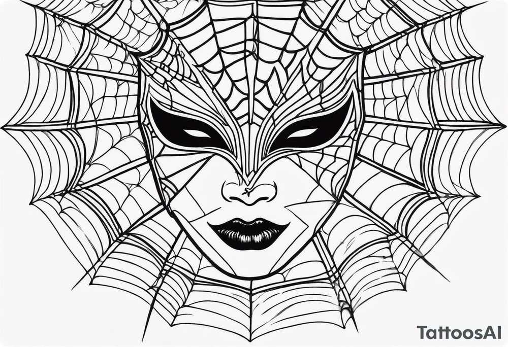 masquerade face with spider webs tattoo idea