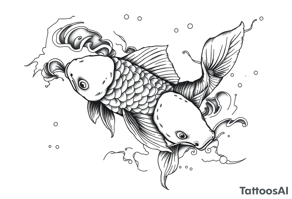 traditional koi fish swimming upstream through turbulent waves tattoo idea