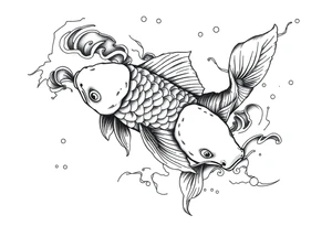 traditional koi fish swimming upstream through turbulent waves tattoo idea