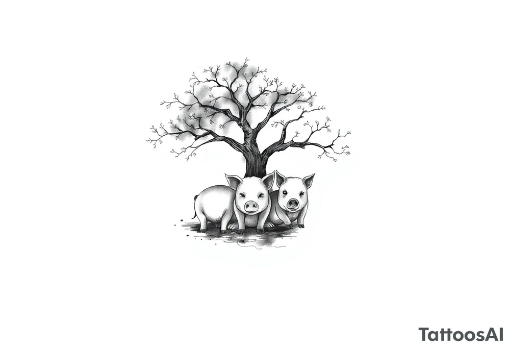 3 little piggy's hiding under a a tree tattoo idea