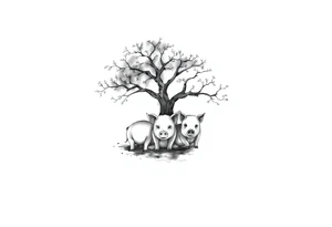 3 little piggy's hiding under a a tree tattoo idea