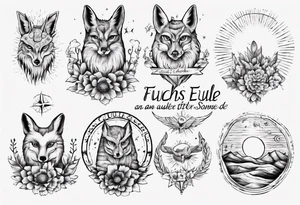 Fuchs und Eule unter der Sonne mit dem Schriftzug Sapere Aude tattoo idea