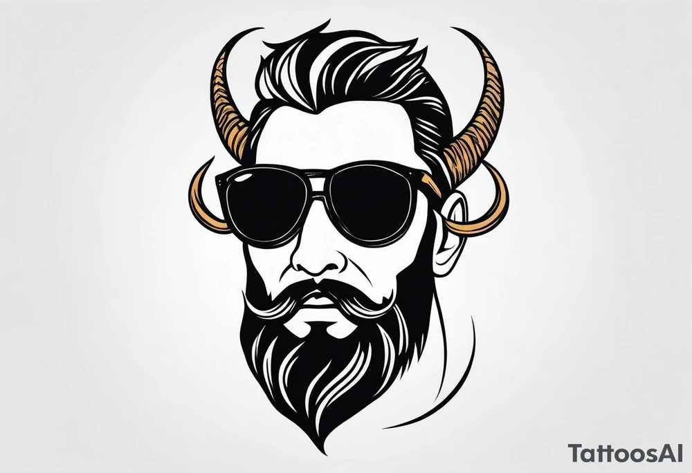 capricorn with beard and sunglasses tattoo idea