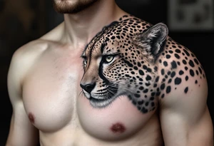 realistic cheetah covering the entire side chest with the number 62 tattoo idea