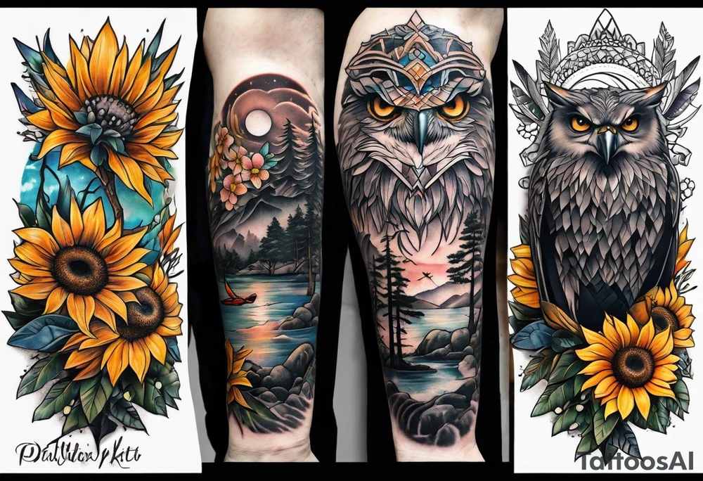 Small inside arm tattoo. Black kite (Daya's name), nature (trees/flowers), rock/metal vibe, sunflower. tattoo idea
