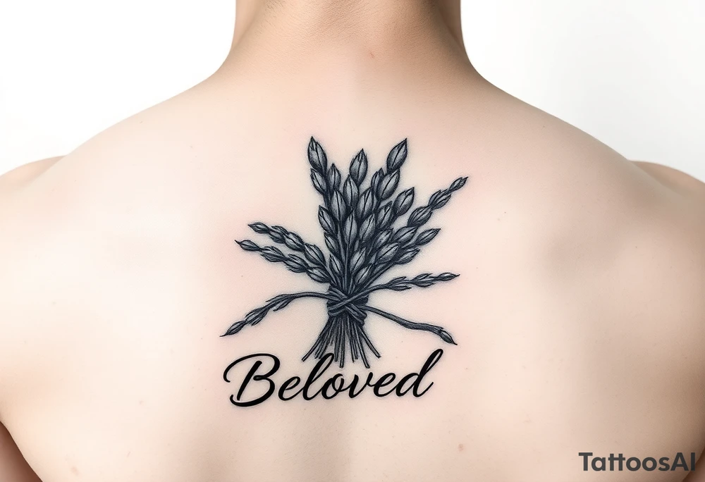 make me an image  A sage bundle with “Beloved” underlined beneath it. tattoo idea