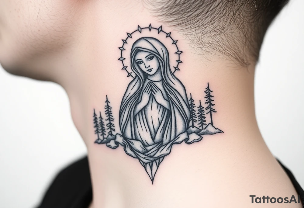 virgin mary in a russian wilderness setting tattoo idea
