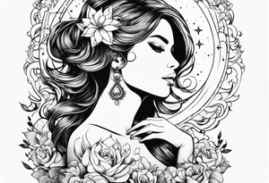 woman in pool reaching to stars tattoo idea