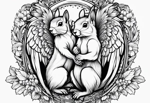 Squirrel with angel wings holding a nut tattoo idea