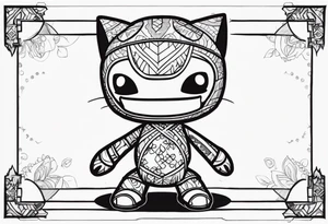 Three sackboy from "litten big planet" in a row tattoo idea