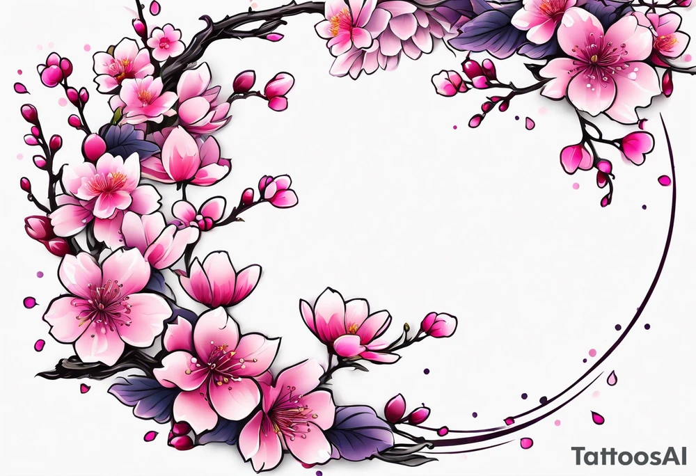 Flower wreath cherry blossoms lots of pinks and purples tattoo idea