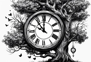 Im adding on to my existing tatto which is a tree sitting on a clock with dark shading around tattoo idea