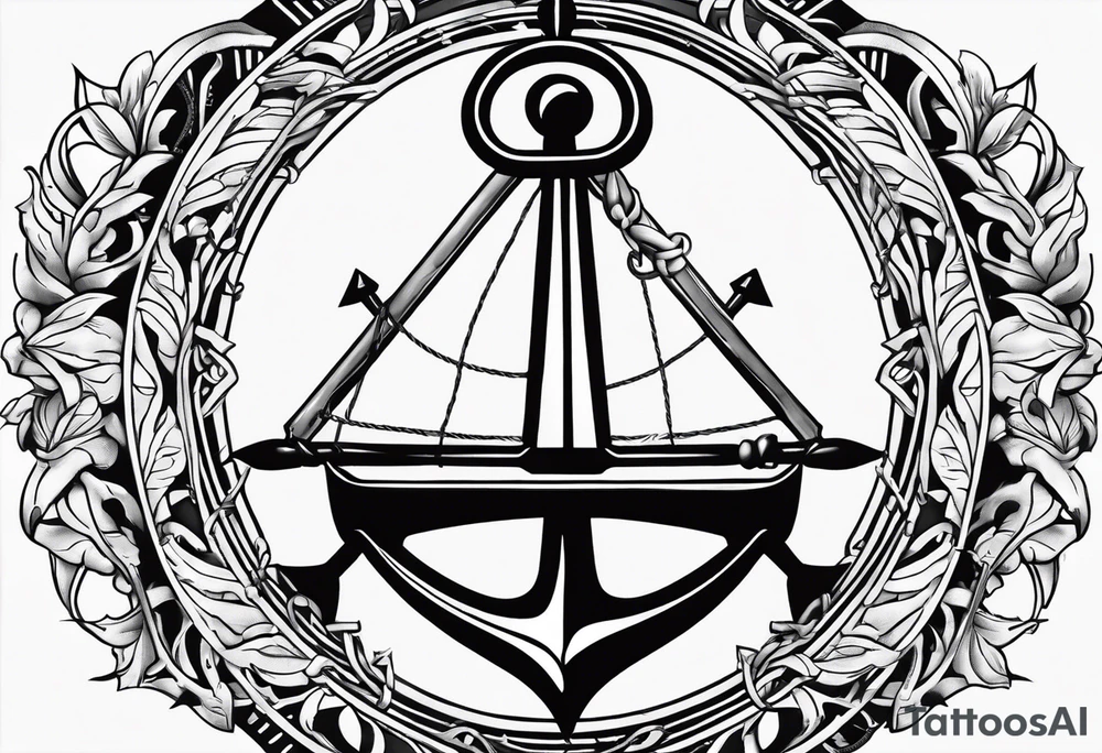 A selucid style anchor in front of a compass with north south east west marked on it and a narrow laurel wreathe wrapped around the compass tattoo idea