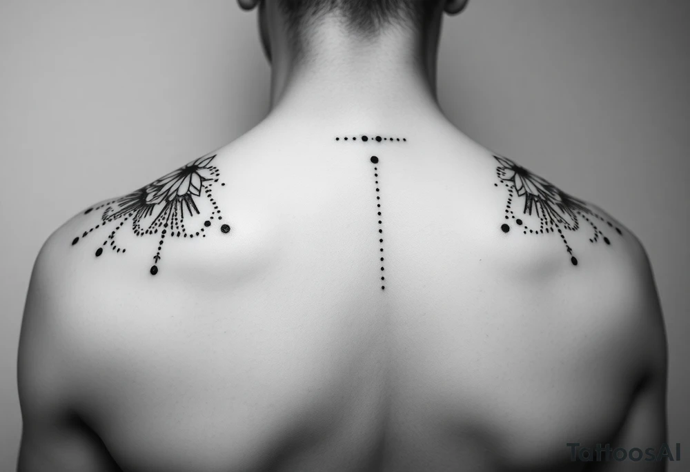 Ornamental thin line shoulder jewelry tattoo idea