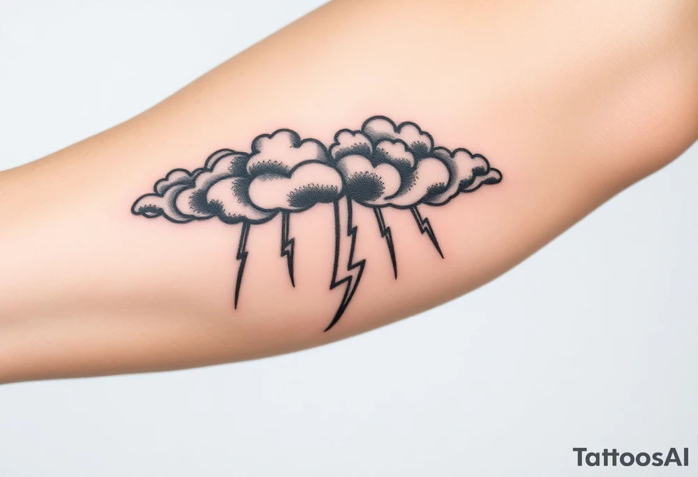 Black storm clouds with rain & lightning bolts tattoo idea