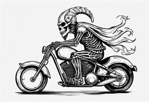 i want a tattoo of a big viking skeleton head riding a motorcycle with flames tattoo idea