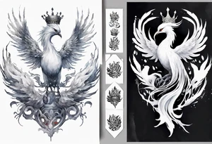 a white phoenix with an iron crown tattoo idea