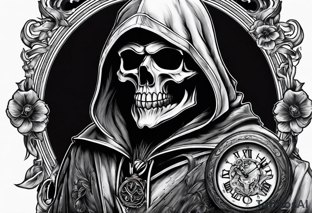 reaper in smoking with pocket watch tattoo idea
