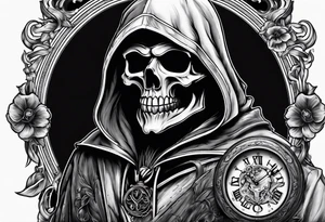 reaper in smoking with pocket watch tattoo idea
