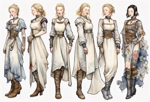 Cate Blanchette wearing white medieval dress and boots tattoo idea
