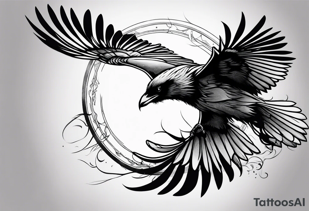 draw the outline of a flying raven tattoo idea