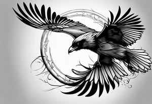draw the outline of a flying raven tattoo idea