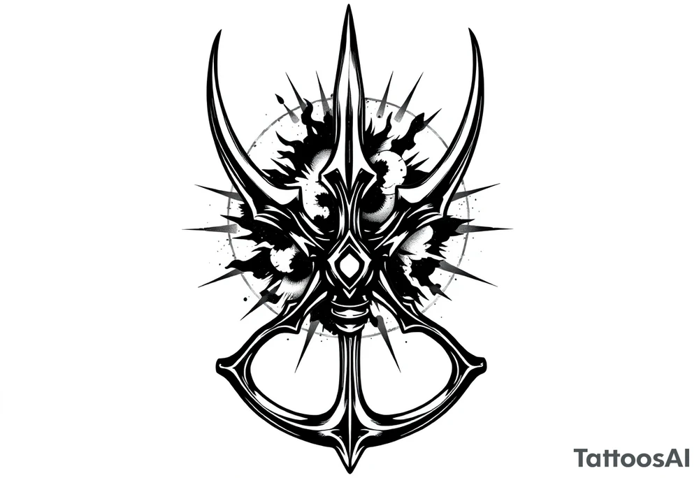 trident with cool background tattoo idea