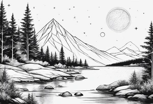 line art of space and nature in triangle tattoo idea